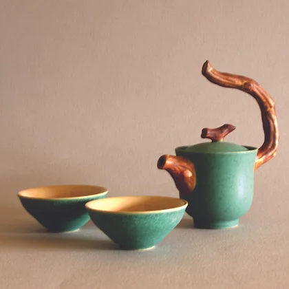 Branching Out Teapot w/ 2 Cups Green