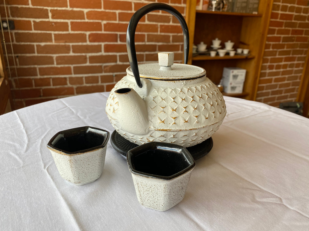 White & Gold Hex Cast Iron Tea Set