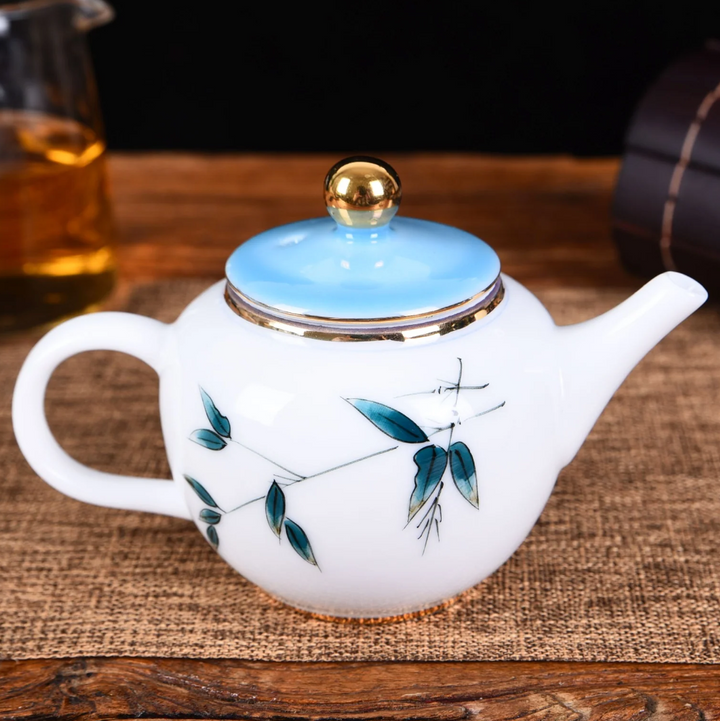 White Porcelain "Blue Bamboo" Hand-Painted Teapot-7oz