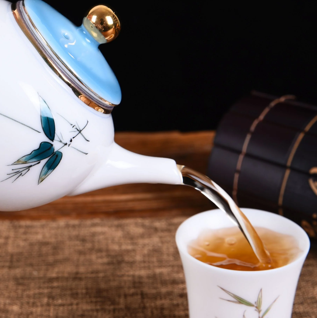 White Porcelain "Blue Bamboo" Hand-Painted Teapot-7oz