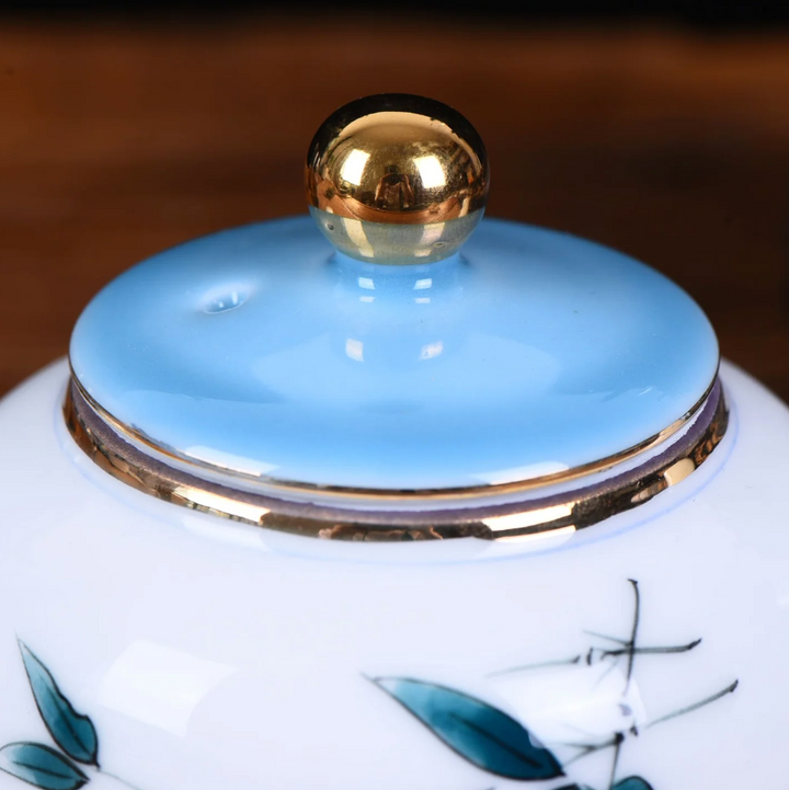 White Porcelain "Blue Bamboo" Hand-Painted Teapot-7oz
