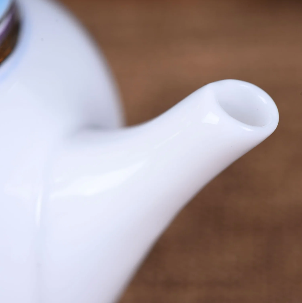White Porcelain "Blue Bamboo" Hand-Painted Teapot-7oz