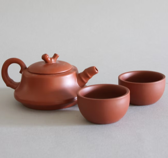 Yixing Red Bamboo Tea Set with Two Cups - 7oz