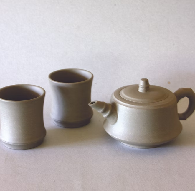 Yixing Clay Bamboo Tea Set with 2 cups