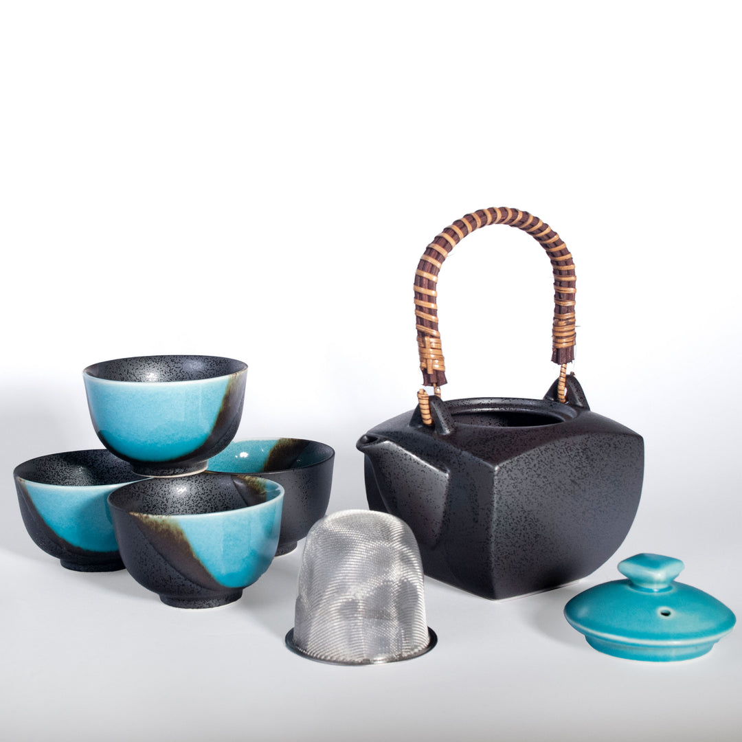 Black and Blue Dipped Tea Set - 24oz