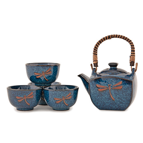 Dragonfly Square Tea Set - 20oz - blue