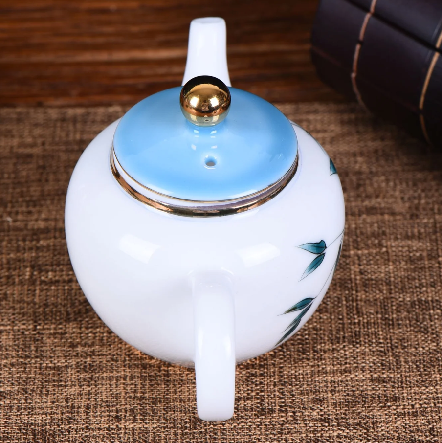 White Porcelain "Blue Bamboo" Hand-Painted Teapot-7oz